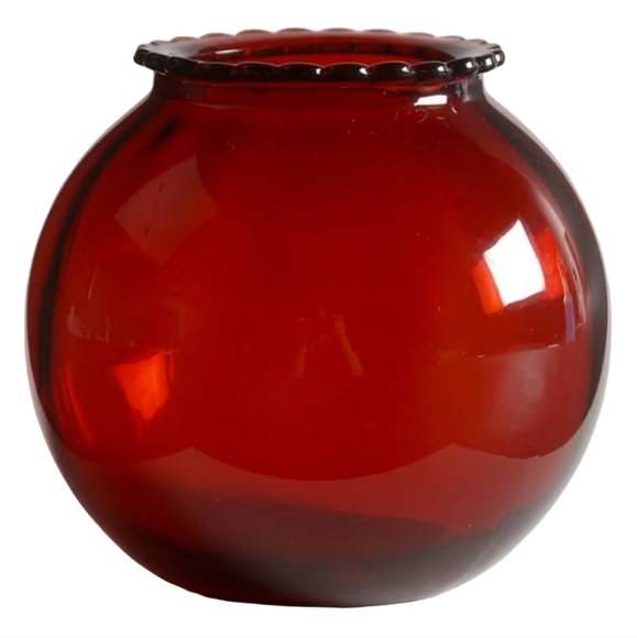 Ruby Red Ruffle Edge Glass Vintage Ivy Ball Small Bulb Vase Candle Holder Anchor - Picture 2 of 2